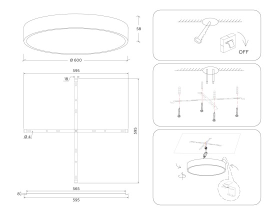 FV5535 WH белый LED 90W 3000K D600*58 (Без ПДУ) светодиодный потолочный светильник