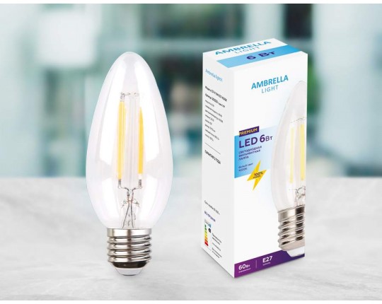 Филаментная светодиодная лампа Filament LED C37-F 6W E27 4200K (60W)