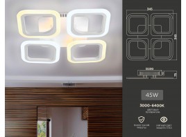  Потолочный светодиодный светильник с пультом FA4371/4 WH белый 4200K/3000K+6400K/6400K+3000K 45W 345*345*75 (ПДУ ИК)