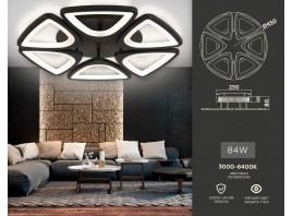  Потолочный светодиодный светильник с пультом FA4495/6 BK черный 84W 4200K/3000K+6400K/6400K+3000K D450*80 (ПДУ ИК)