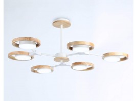  Подвесной светодиодный светильник FL51615/6 WH/LW белый/светлое дерево 3000K/4200K/6400K 42W D825*285 (Без ПДУ)