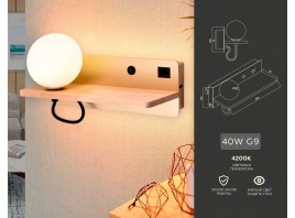  Настенный светильник с выключателем, USB портом и полкой FW520 GD/LW золото/светлое дерево G9 max 40W 280*100*125 (лампа LED G9 5W 4200K в комплекте)