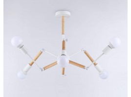  Подвесной светильник в стиле лофт TR80485/6 WH/LW белый/светлое дерево E27/6 max 60W D930*510