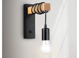  Настенный светильник с выключателем в стиле лофт TR8181 BK/LW черный/светлое дерево E27 max 40W 395*60*210