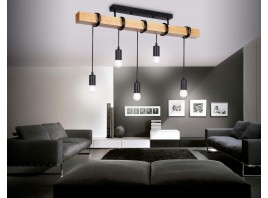 Подвесной светильник в стиле лофт TR8183/5 BK/LW черный/светлое дерево E27*5 max 40W 800*50*420