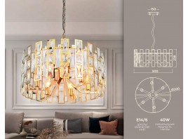  Подвесная люстра с хрусталем TR5061/6 GD/CL золото/прозрачный E14/6 max 40W D500*938