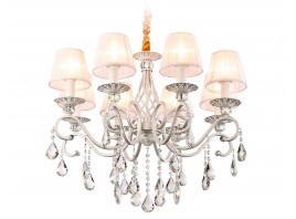  Подвесная люстра с абажурами и хрусталем TR4548/8 WH/SL белый/серебро E14/8 max 40W D680*545