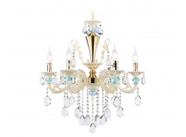  Подвесная люстра с хрусталем TR4923/6 GD/WH/BL золото/белый/голубой E14*6 max 40W D600*620