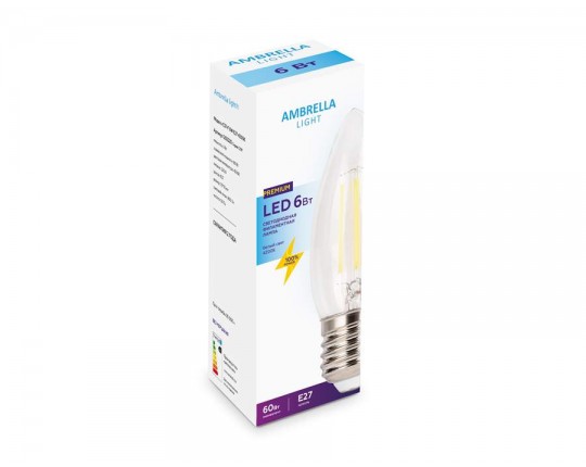 Филаментная светодиодная лампа Filament LED C37-F 6W E27 4200K (60W)