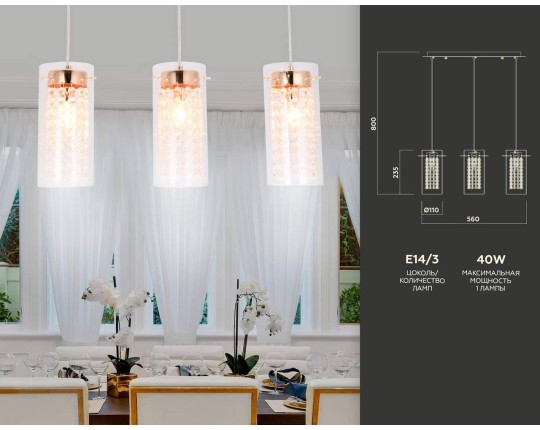 TR3663/3 GD/CL золото/прозрачный E14/3 max 40W 560*110*800