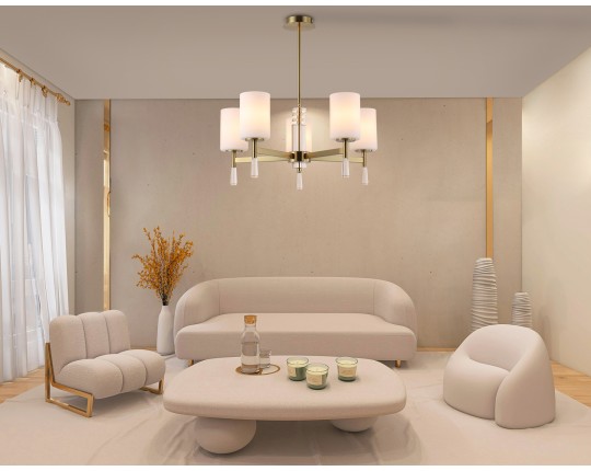  Люстра со стеклянными плафонами на штанге LH56261/5 BS/FR латунь/белый матовый E27/5 max 60W D600*590