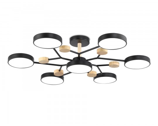  Люстра светодиодная на штанге FL4866/7 BK/WD черный/дерево 126W 3000-6000K D830*190 (без ПДУ)