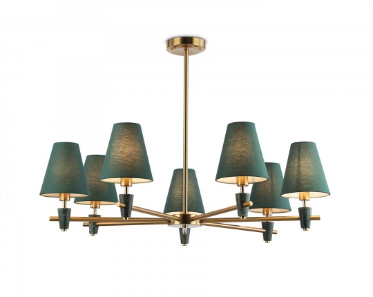  Люстра на штанге с абажурами и мрамором LH75053/7 BS/GN латунь/зеленый E14*7 max 40W D840*580