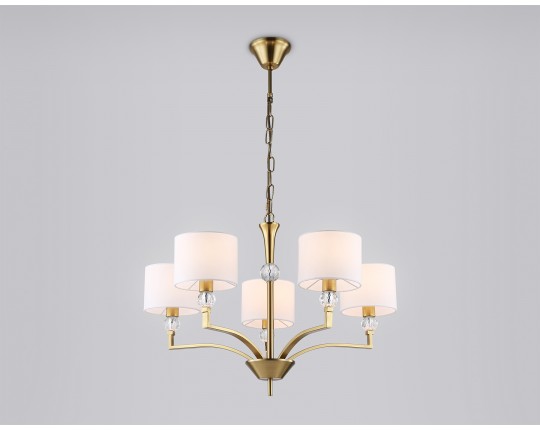  Подвесная люстра с абажурами и хрусталем LH71131/5 BS/WH латунь/белый E14/5 max 40W D660*880