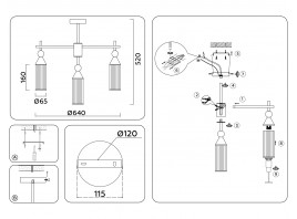  Люстра на штанге LH55257/7 BK/BS/CL черный/латунь/прозрачный E14*7 max 40W D640*520