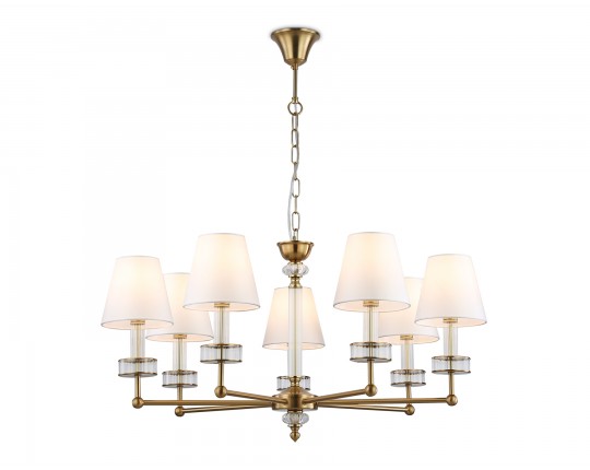  Подвесная люстра с абажурами и хрусталем LH71023/7 BS/WH латунь/белый E14*7 max 40W D820*1130