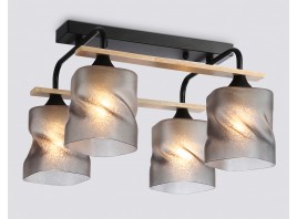  Светильник потолочный со стеклянными плафонами TR3033249/4 BK/WD черный/дерево E27/4 max 60W 340*340*245