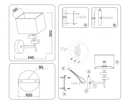  Настенный светильник с абажуром LH71335 CGD золото E14 max 40W 240*130*300