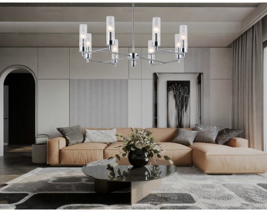  Люстра со стеклянными плафонами на штанге LH55152/8 CH/CL хром/прозрачный E14/8 max 40W D765*520