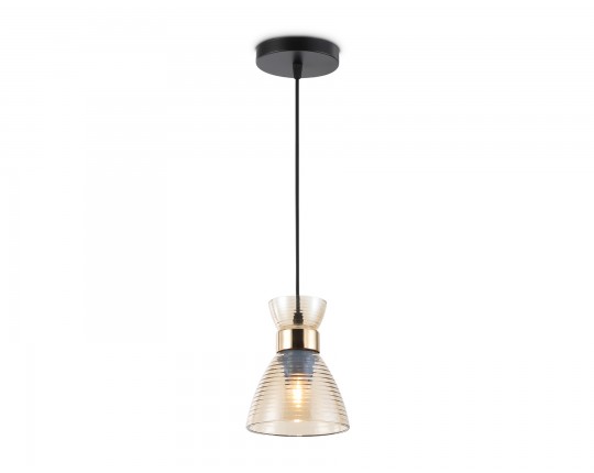  Светильник подвесной со стеклянным плафоном TR3403 BK/FGD/TI черный/золото/янтарь E27 max 60W D135*1000