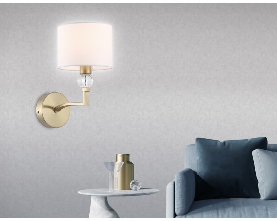  Настенный светильник с абажуром и хрусталем LH71135 BS/WH латунь/белый E14 max 40W 220*140*250