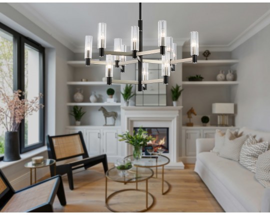  Люстра на штанге LH55505/12 SN/BK/CL сатин никель/черный/прозрачный E14*12 max 40W D860*905