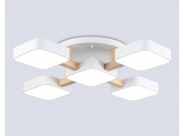  Люстра светодиодная на штанге FL4881/5 WH/WD белый/дерево 90W 3000-6000K 675*675*110 (без ПДУ)