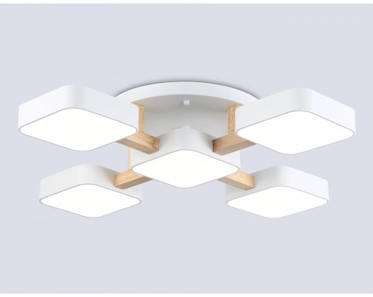  Люстра светодиодная на штанге FL4881/5 WH/WD белый/дерево 90W 3000-6000K 675*675*110 (без ПДУ)