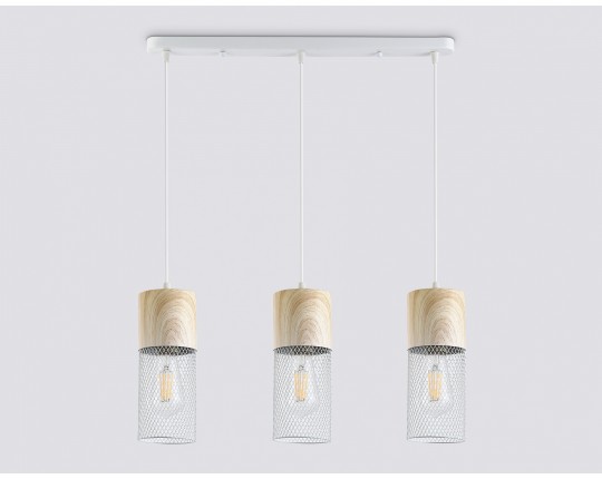  Светильник подвесной TR8499/3 WH/WD белый/дерево E27/3 max 60W 550*100*1000