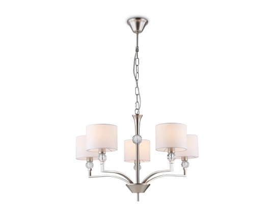  Подвесная люстра с абажурами и хрусталем LH71121/5 SN/WH никель/белый E14/5 max 40W D660*880