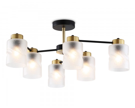  Люстра на штанге со стеклянными плафонами TR303325/6 BK/GD черный/золото E27/6 max 60W D680*270