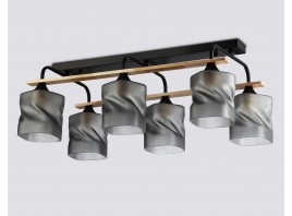  Светильник потолочный со стеклянными плафонами TR3033250/6 BK/WD черный/дерево E27/6 max 60W 580*340*245