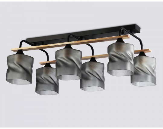  Светильник потолочный со стеклянными плафонами TR3033250/6 BK/WD черный/дерево E27/6 max 60W 580*340*245