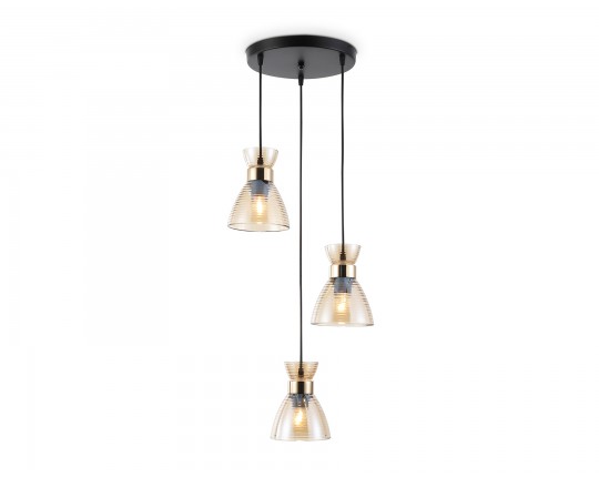 Светильник подвесной со стеклянными плафонами TR3405/3 BK/FGD/TI черный/золото/янтарь E27/3 max 60W D345*1000