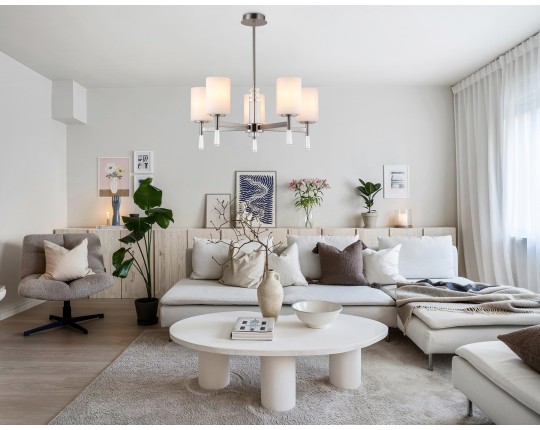  Люстра со стеклянными плафонами на штанге LH56251/5 SN/FR никель/белый матовый E27/5 max 60W D600*590