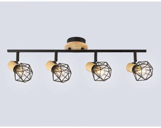  Настенно-потолочный спот в стиле лофт TR8754/4 BK/WD черный/дерево IP20 E27/4 615*115*200