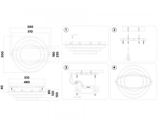  Потолочный светодиодный светильник с пультом FA8524 BK черный 146W 3000K-6400K+RGB 560*500*150 (ПДУ РАДИО 2.4G)