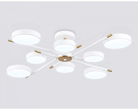 Люстра светодиодная на штанге FL516338/8 WH/CP белый/медь 120W 3000-6000K D850*170 (без ПДУ)
