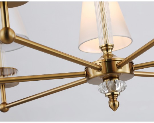  Подвесная люстра с абажурами и хрусталем LH71023/7 BS/WH латунь/белый E14*7 max 40W D820*1130