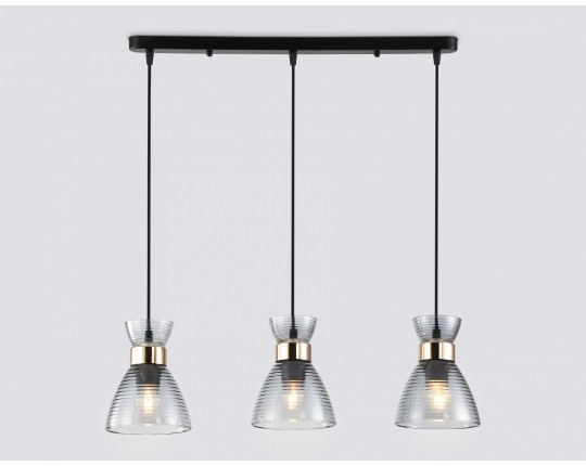  Светильник подвесной со стеклянными плафонами TR3407/3 BK/FGD/SM черный/золото/дымчатый E27/3 max 60W 550*135*1000