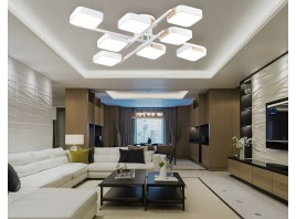  Люстра светодиодная на штанге FL4888/8 WH/WD белый/дерево 144W 3000-6000K  960*960*160 (без ПДУ)