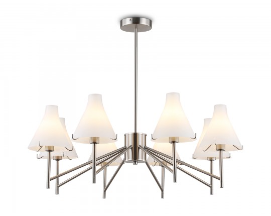 Люстра со стеклянными плафонами на штанге LH57125/8 SN/FR никель/белый матовый E14/8 max 40W D800*650