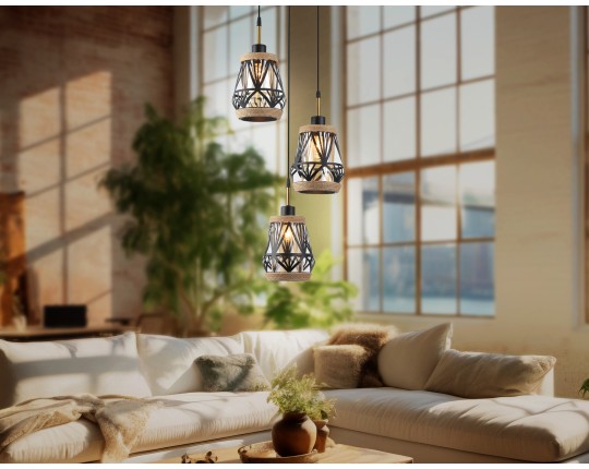  Светильник подвесной в стиле лофт TR8522/3 BK/SB черный/бронза E27/3 max 60W D380*1000