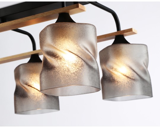  Светильник потолочный со стеклянными плафонами TR3033250/6 BK/WD черный/дерево E27/6 max 60W 580*340*245