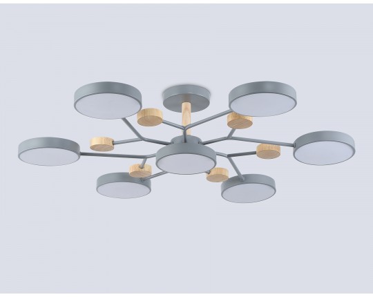  Люстра светодиодная на штанге FL4865/7 GR/WD серый/дерево 126W 3000-6000K D830*190 (без ПДУ)