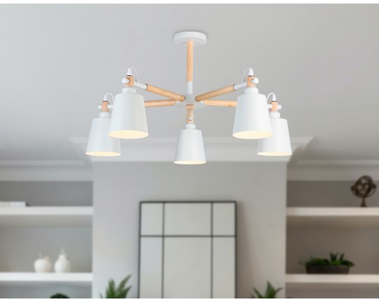  Подвесная люстра TR82208/5 WH/LW белый/светлое дерево E27/5 max 40W D780*430