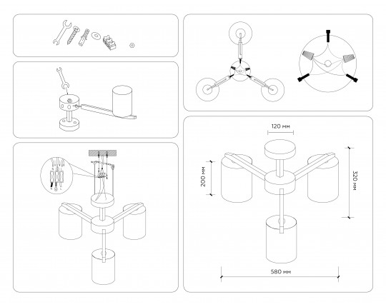  Подвесная люстра TR83112/3 WH/LW белый/светлое дерево E27/3 max 40W D580*320