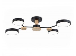  Люстра светодиодная на штанге FL4860/4 BK/WD черный/дерево 60W 3000-6000K 700*400*120 (без ПДУ)