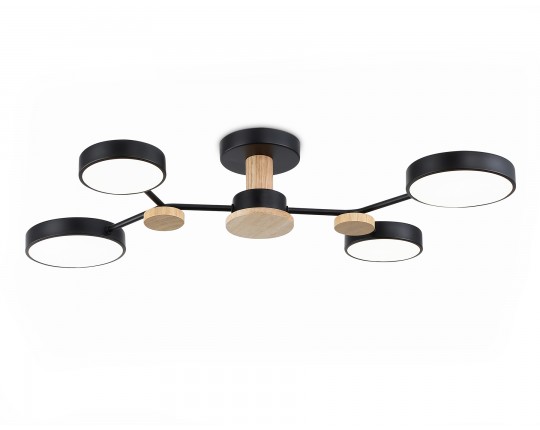  Люстра светодиодная на штанге FL4860/4 BK/WD черный/дерево 60W 3000-6000K 700*400*120 (без ПДУ)