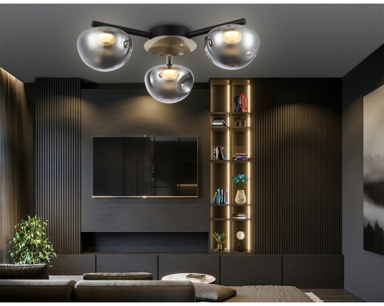  Потолочный светодиодный светильник LH12006/3 BK/GD/SM черный/золото/дымчатый 18W 3000K D640*170